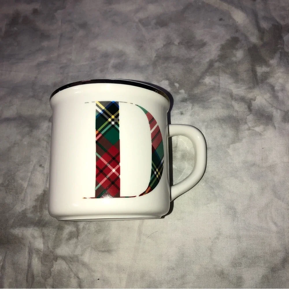 Pottery Barn Holiday Plaid Monogrammed Mug